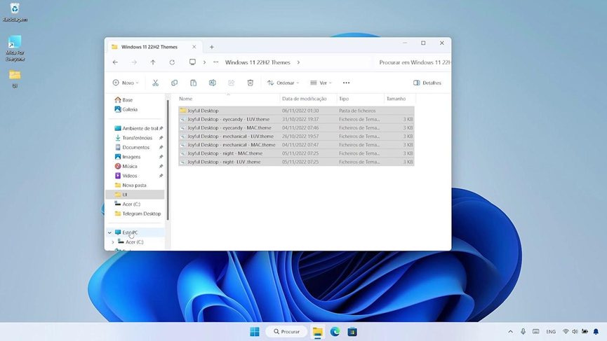 Adicionndo novos temas na pasta temas do windows 11.