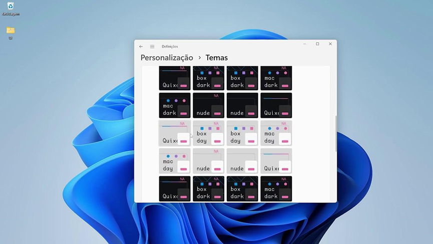 Janela de personalizar na aba temas no windows11